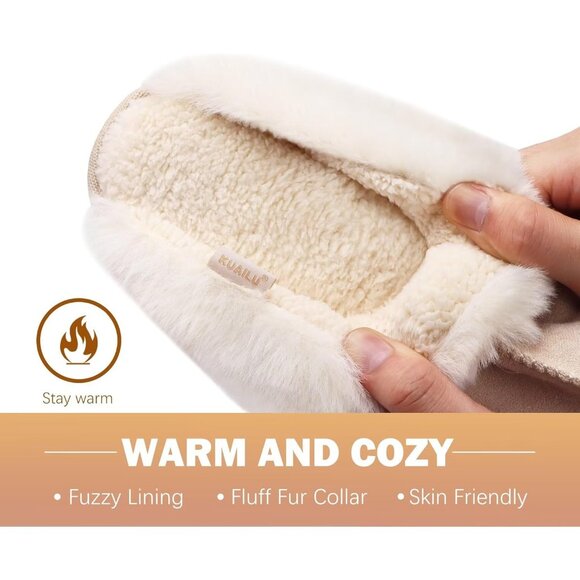 ⚡Women Apricot Suede Fluff Dual Memory Foam Arch Support Warm Scuff Slipper - Picture 5 of 7